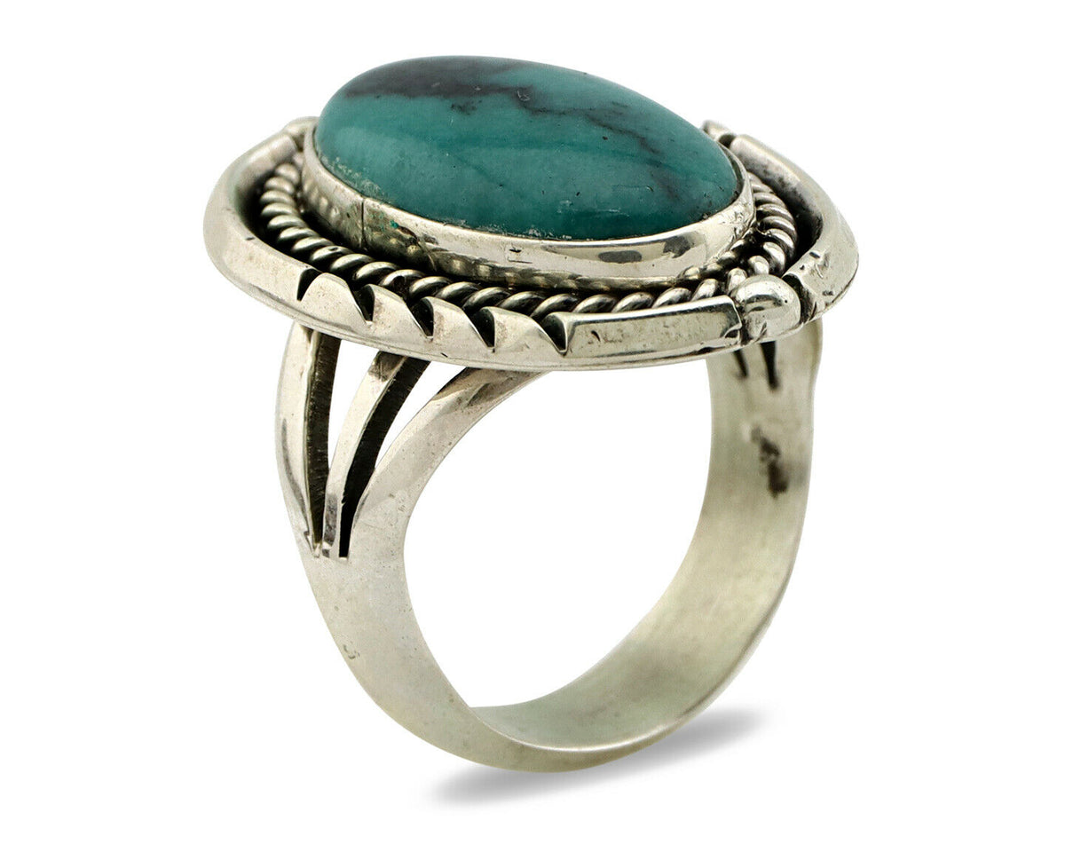 Navajo Ring .925 Silver Turquoise Mountain Artist Signed EA C.80's