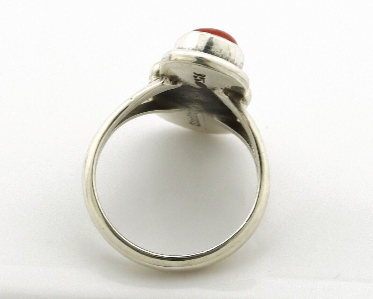Navajo Handmade Ring 925 Silver Coral & Turquoise Native American Artist C.80's