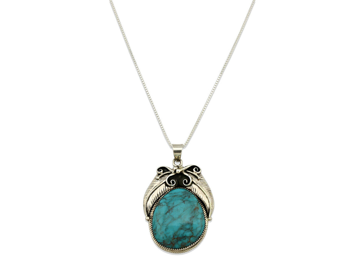 Navajo Necklace .925 Silver Spiderweb Turquoise Signed RM C.1980's