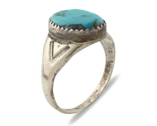 Zuni Ring .925 Silver Natural Blue Turquoise Native American Artist C.1980's