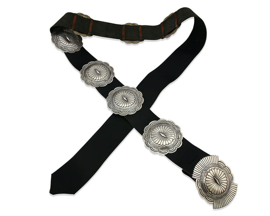 Navajo Concho Belt .925 Silver Hand Stamped Artist Suzie James C.80's