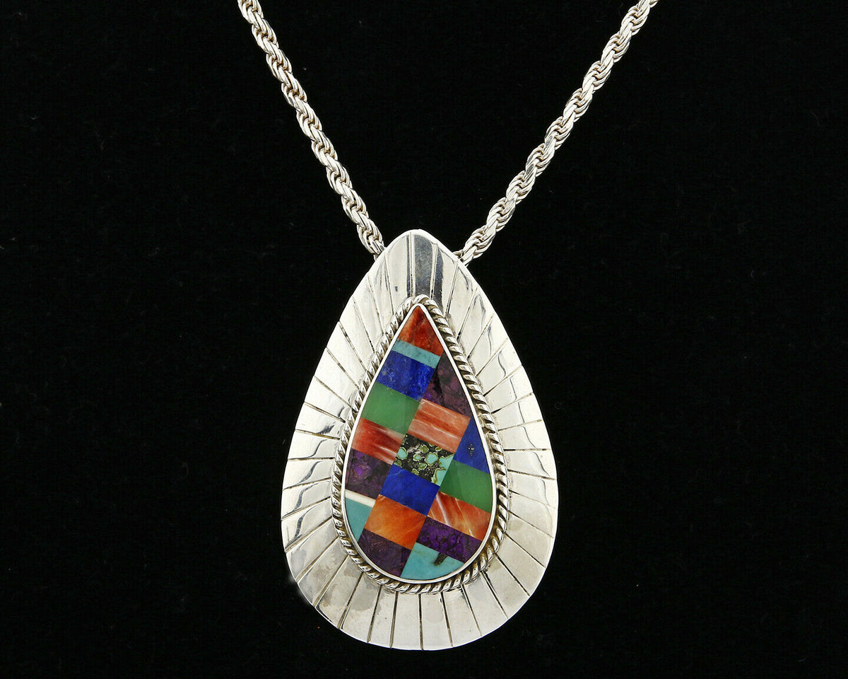 C. 1980's Navajo Signed "H" Natural Gemstone Pin or Pendant .925 Silver