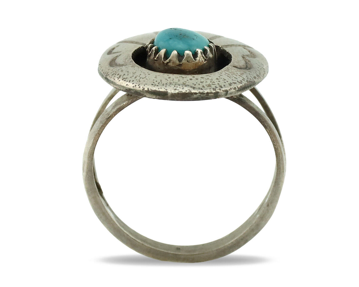 Navajo Ring .925 Silver Easter Blue Turquoise Native American Artist C.1980's