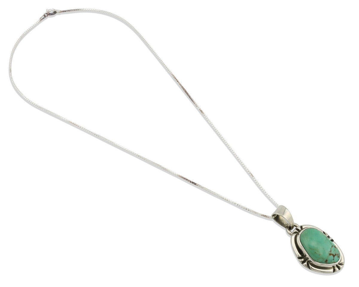 Navajo Kingman Turquoise Pendant .925 Silver Hand Stamped Signed Gecko C.80's