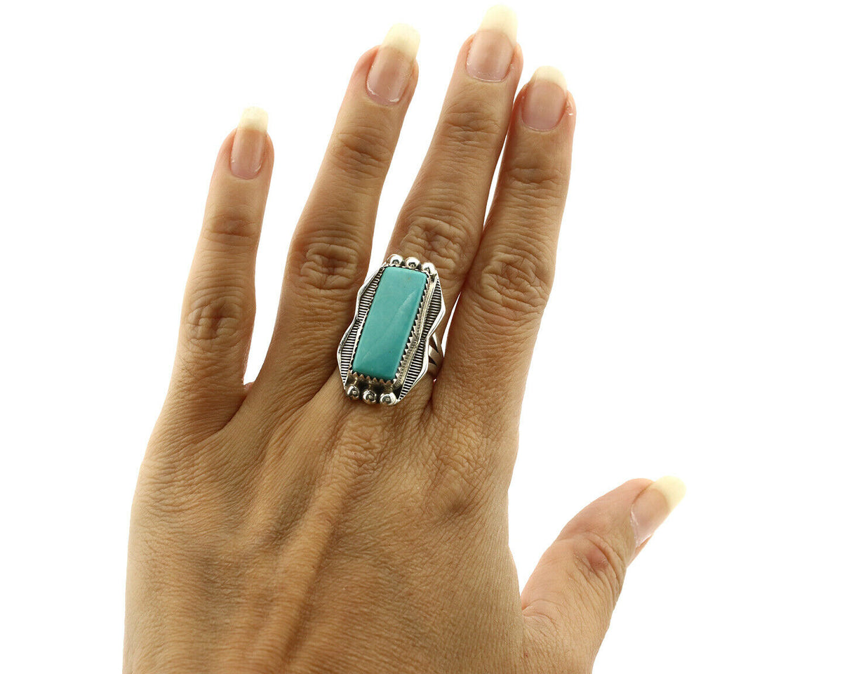 Navajo Ring .925 Silver Turquoise Mountain Artist Signed S C.80's