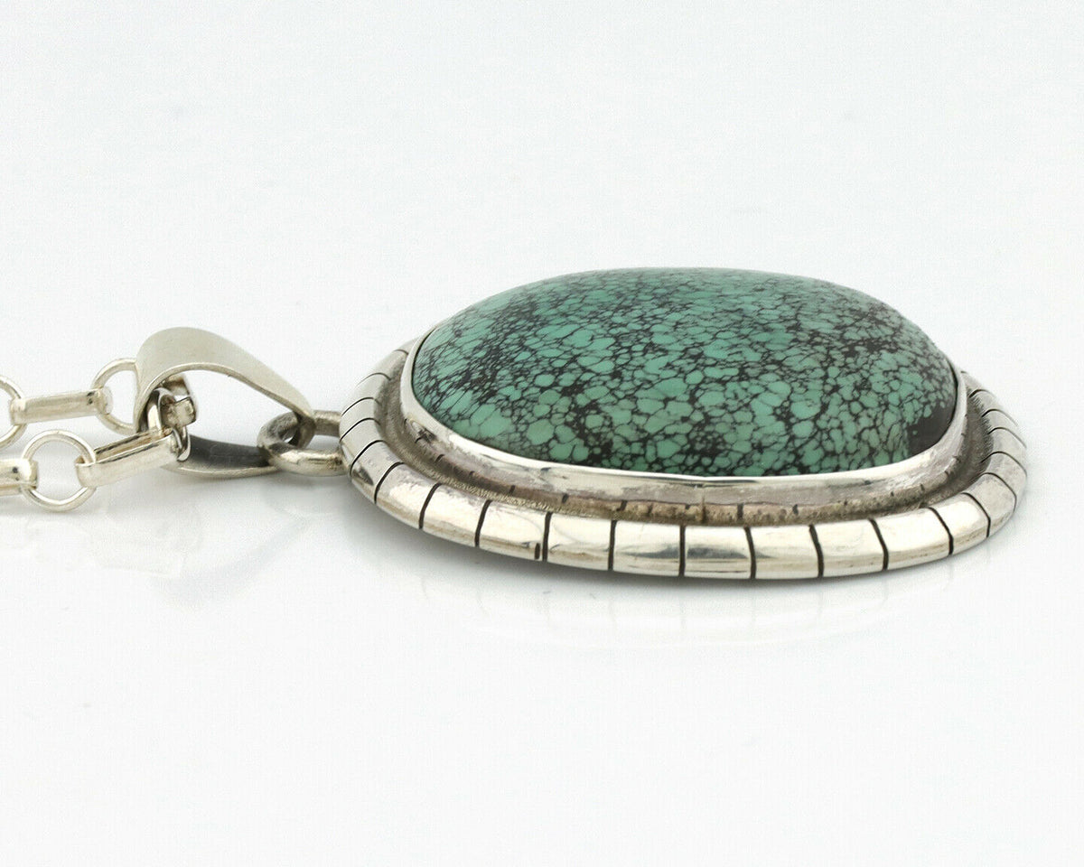 Navajo Pendant .925 Silver Spiderweb Turquoise Native American C.80's