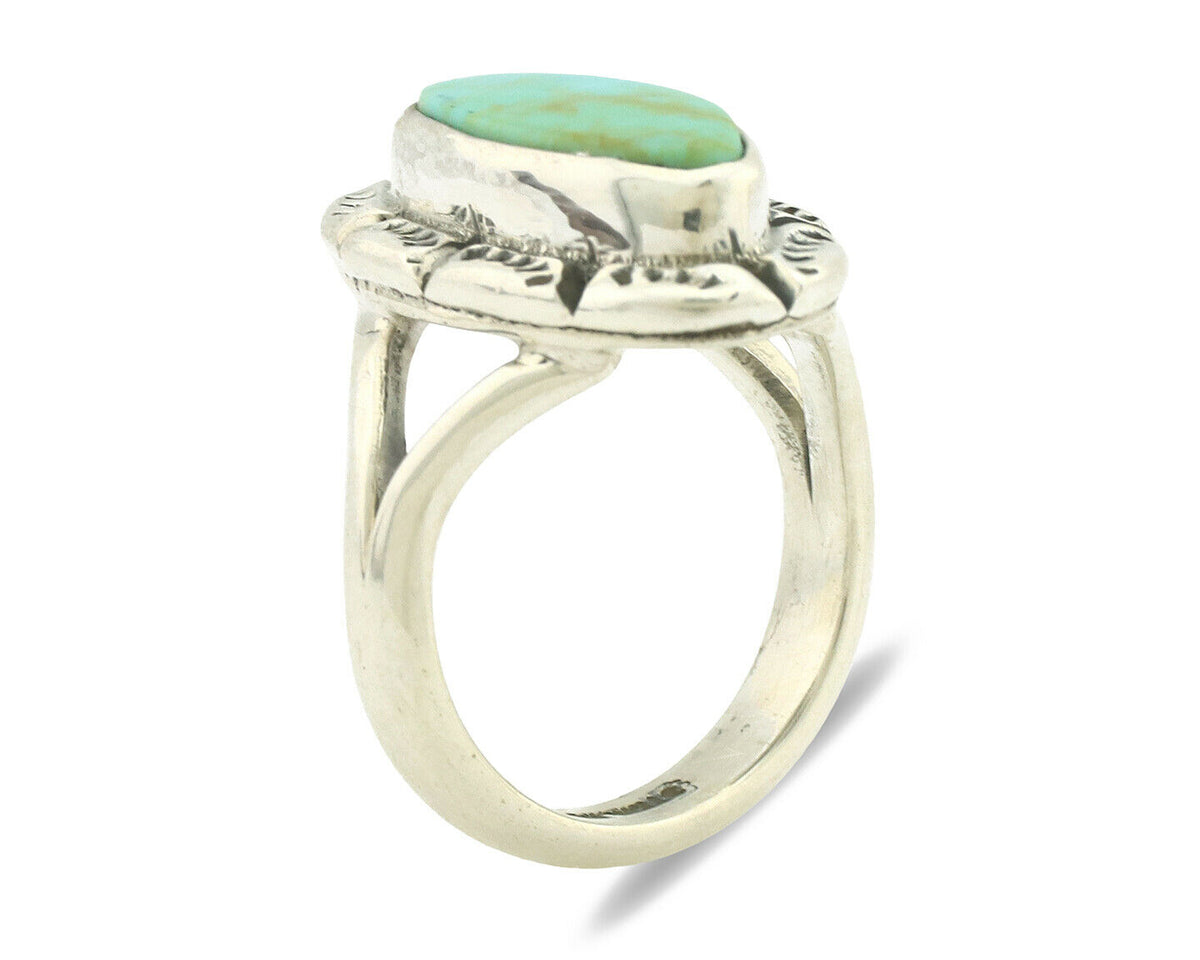Navajo Ring .925 Silver Natural Mined Turquoise Artist Signed Gecko C.80's