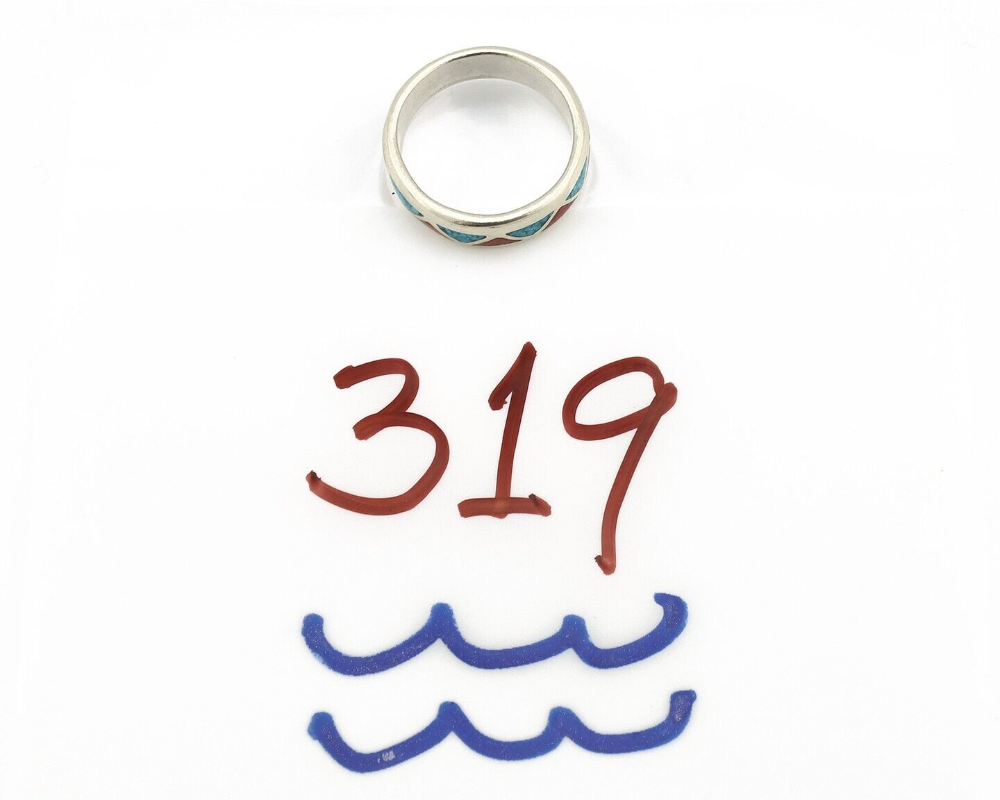 Navajo Ring 925 Silver Natural Turquoise & Coral Native American Artist C.80's