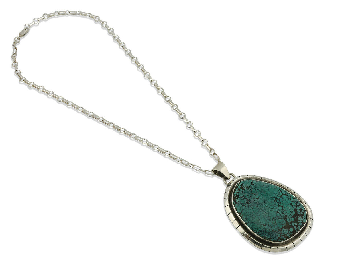 Navajo Pendant .925 Silver Spiderweb Turquoise Native American C.80's
