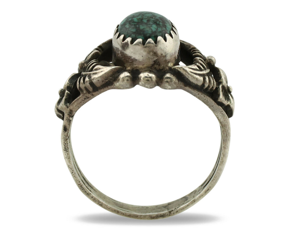 Navajo Ring .925 Silver Spiderweb Turquoise Native American Artist C.1980's