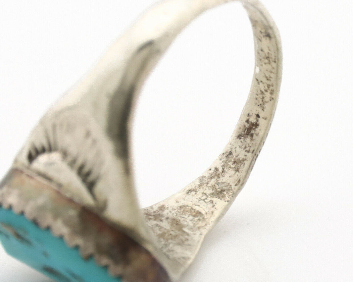Zuni Ring .925 Silver Natural Blue Turquoise Native American Artist C.1980's