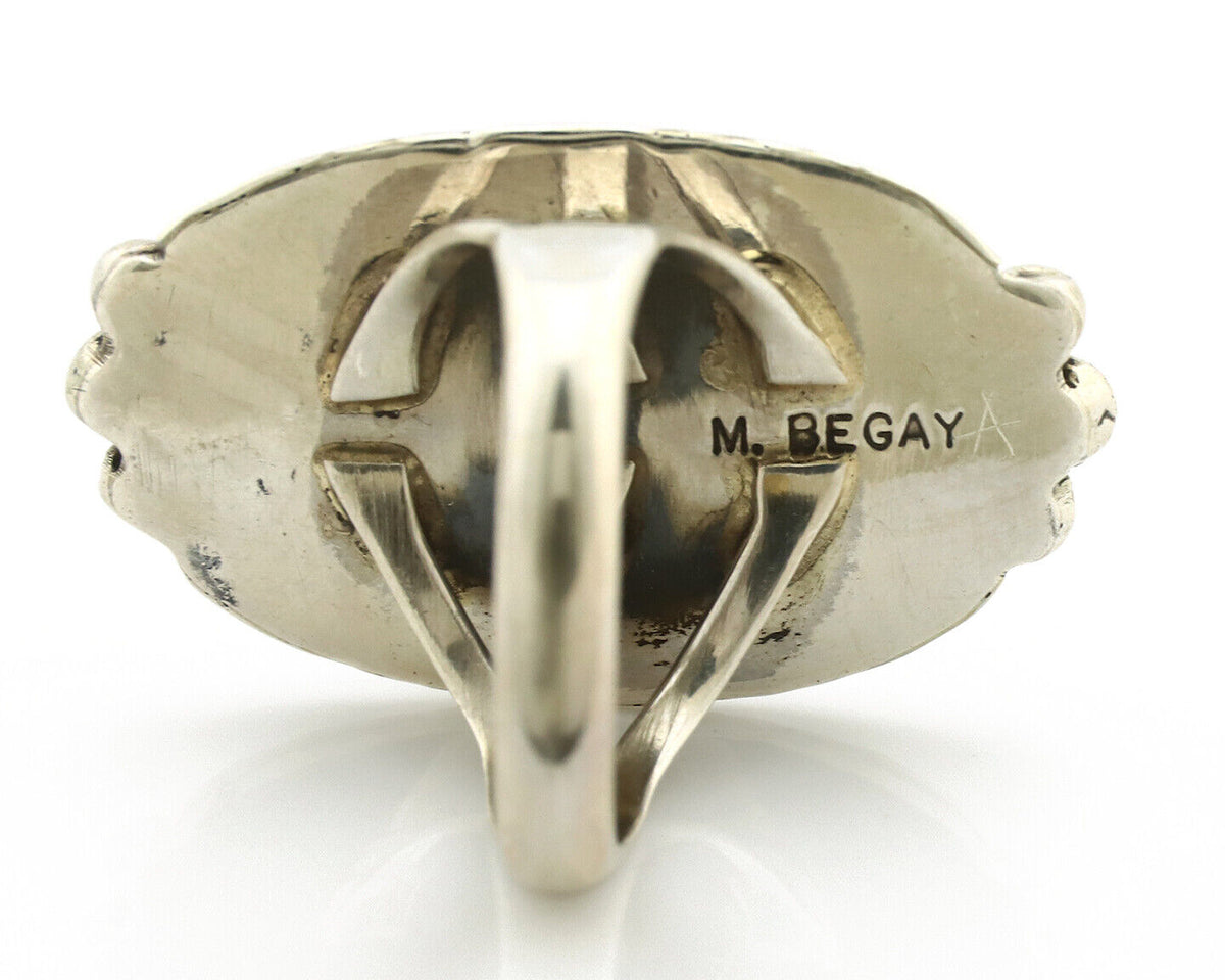 Navajo Ring 925 Silver Natural Blue Turquoise Signed M Begay C.80's
