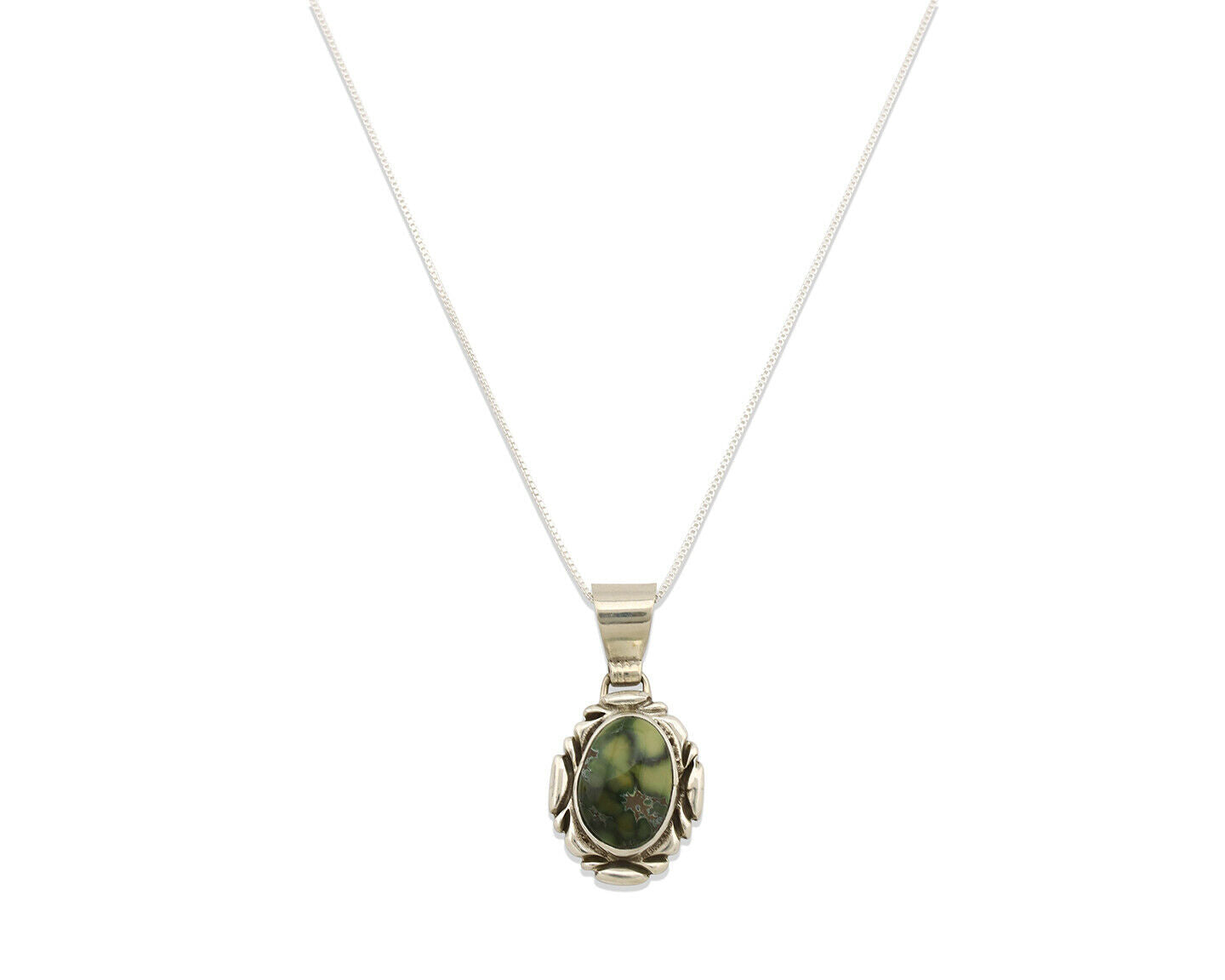 Navajo Necklace .925 Silver Damele Variscite Signed Sun C.1980's