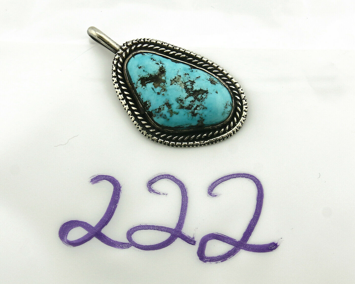 Navajo Pendant .925 Silver Kingman Turquoise Signed Artist Tom Willeto C.80's
