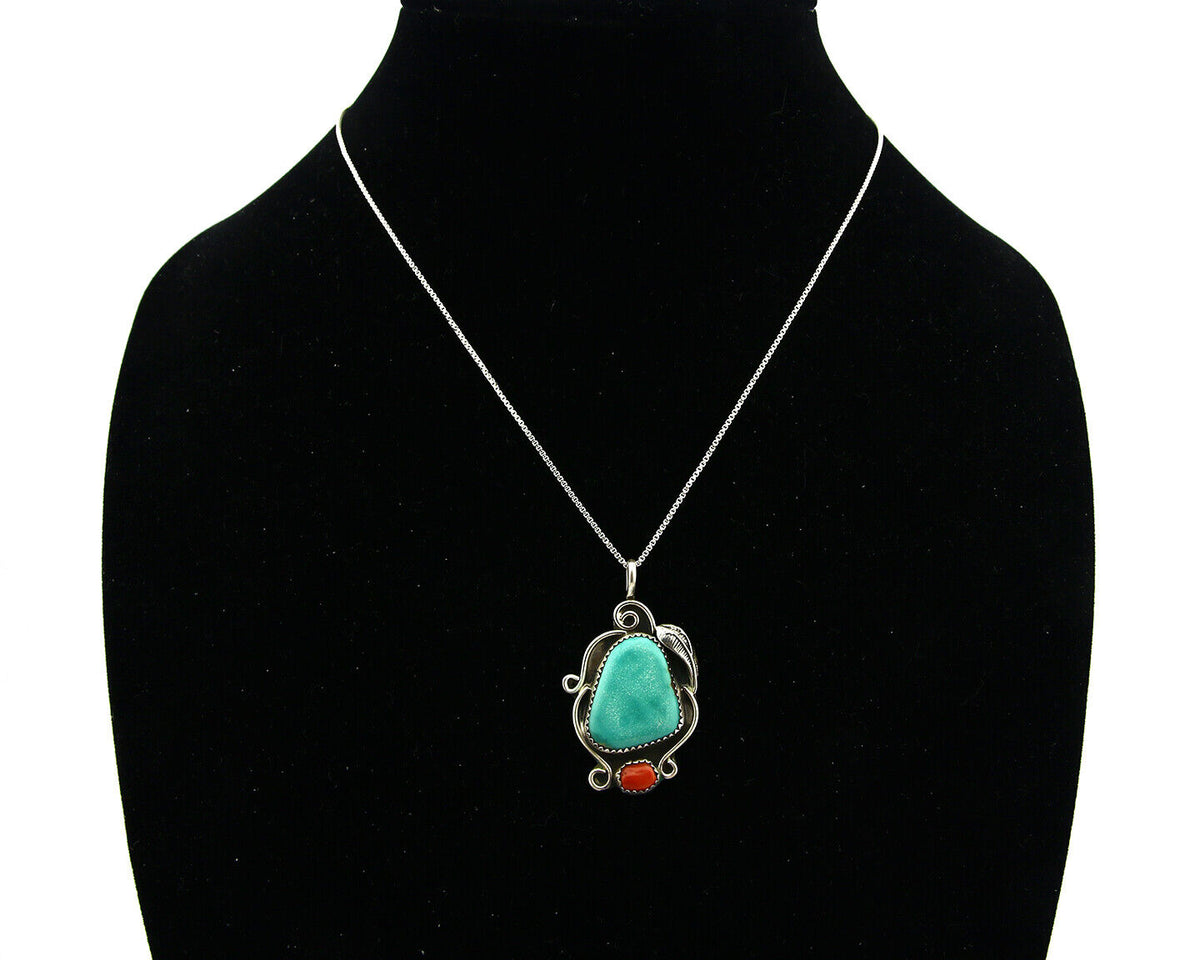 Navajo Necklace .925 Silver Morenci Turquoise Artist Native C.80's