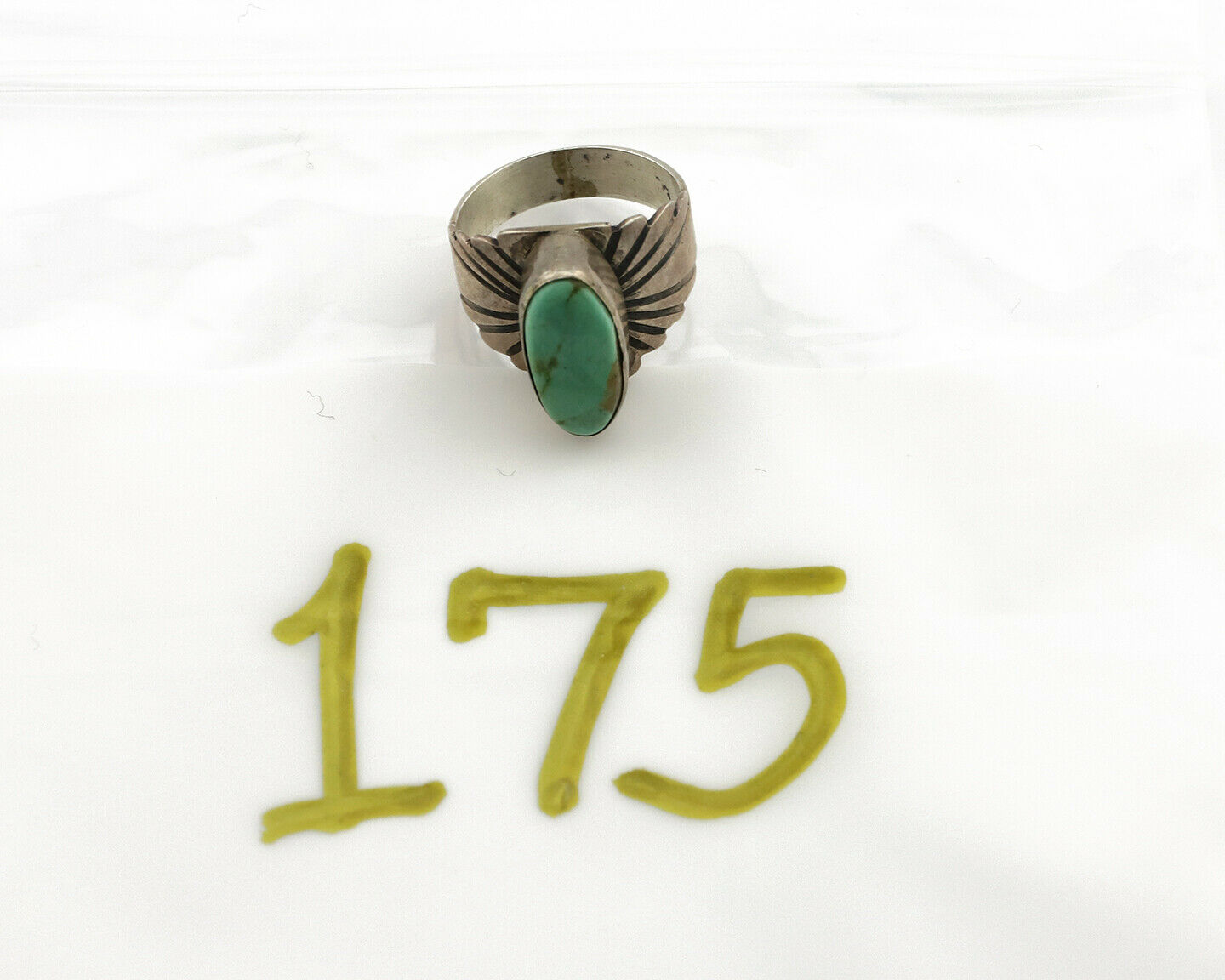 Navajo Ring .925 Silver Kingman Turquoise Artist Signed Apache C.80's