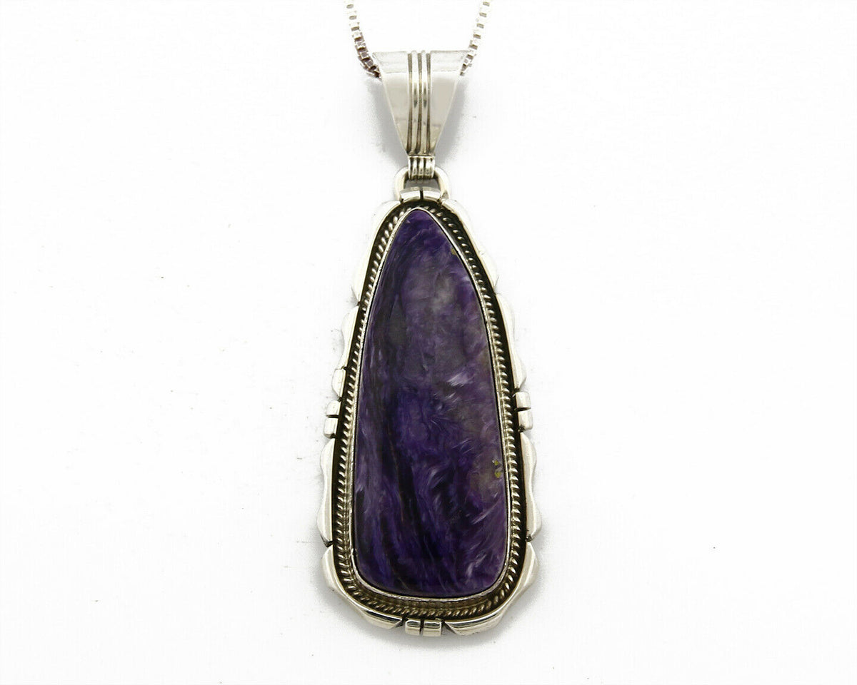 C.1980's Navajo Signed Ted Etsitty .925 Silver Charoite Handmade Necklace