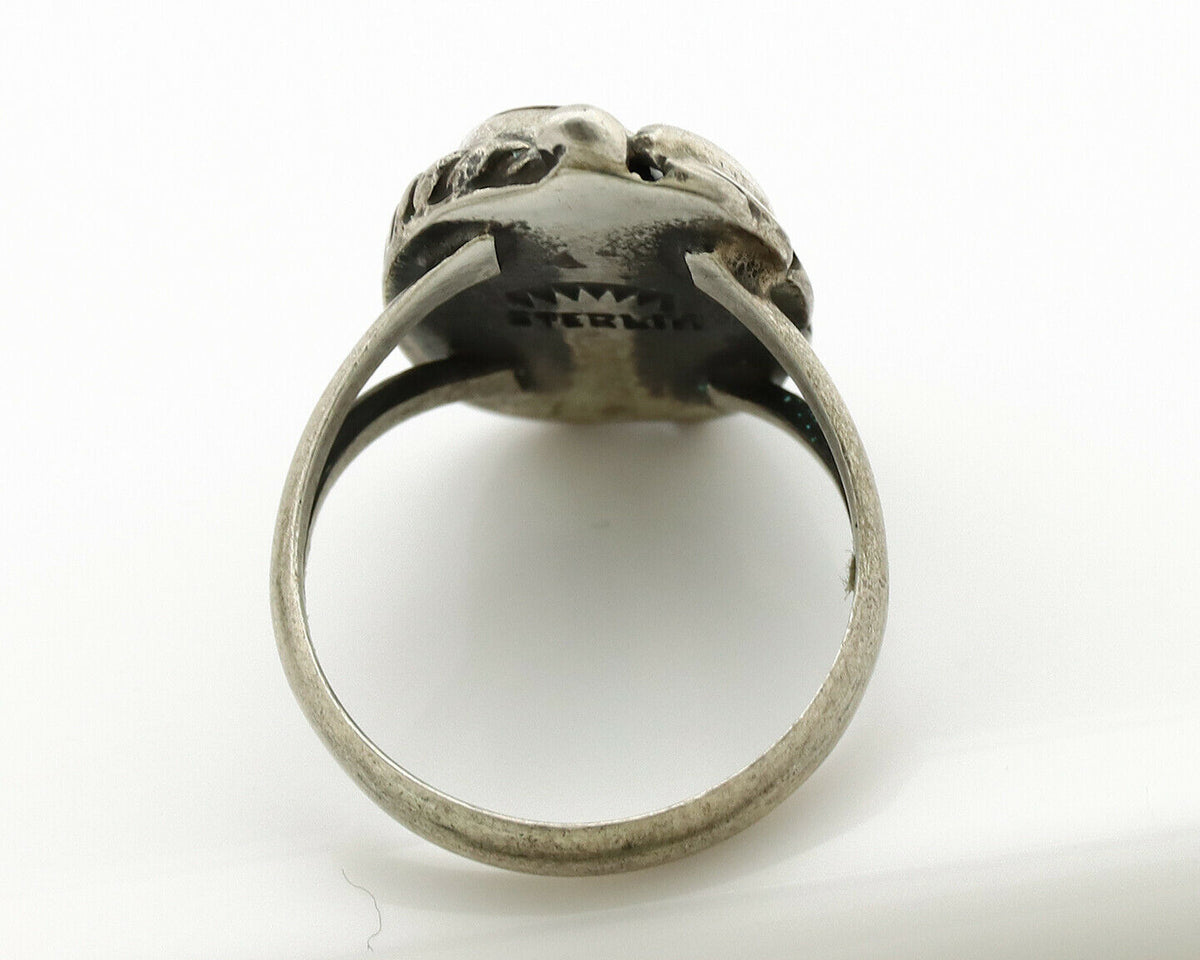 Navajo Ring .925 Silver Kingman Turquoise Artist Signed Sun C.1980's