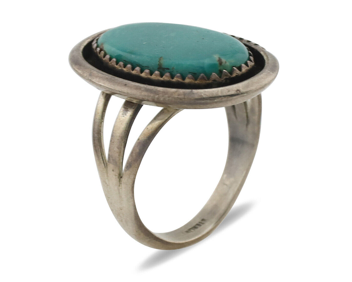 Navajo Ring .925 Silver Kingman Turquoise Native American Artist C.1980s