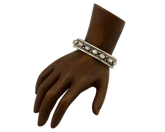 Women's Navajo Bracelet 925 Silver Natural Pink Mussel Native American Signed BB