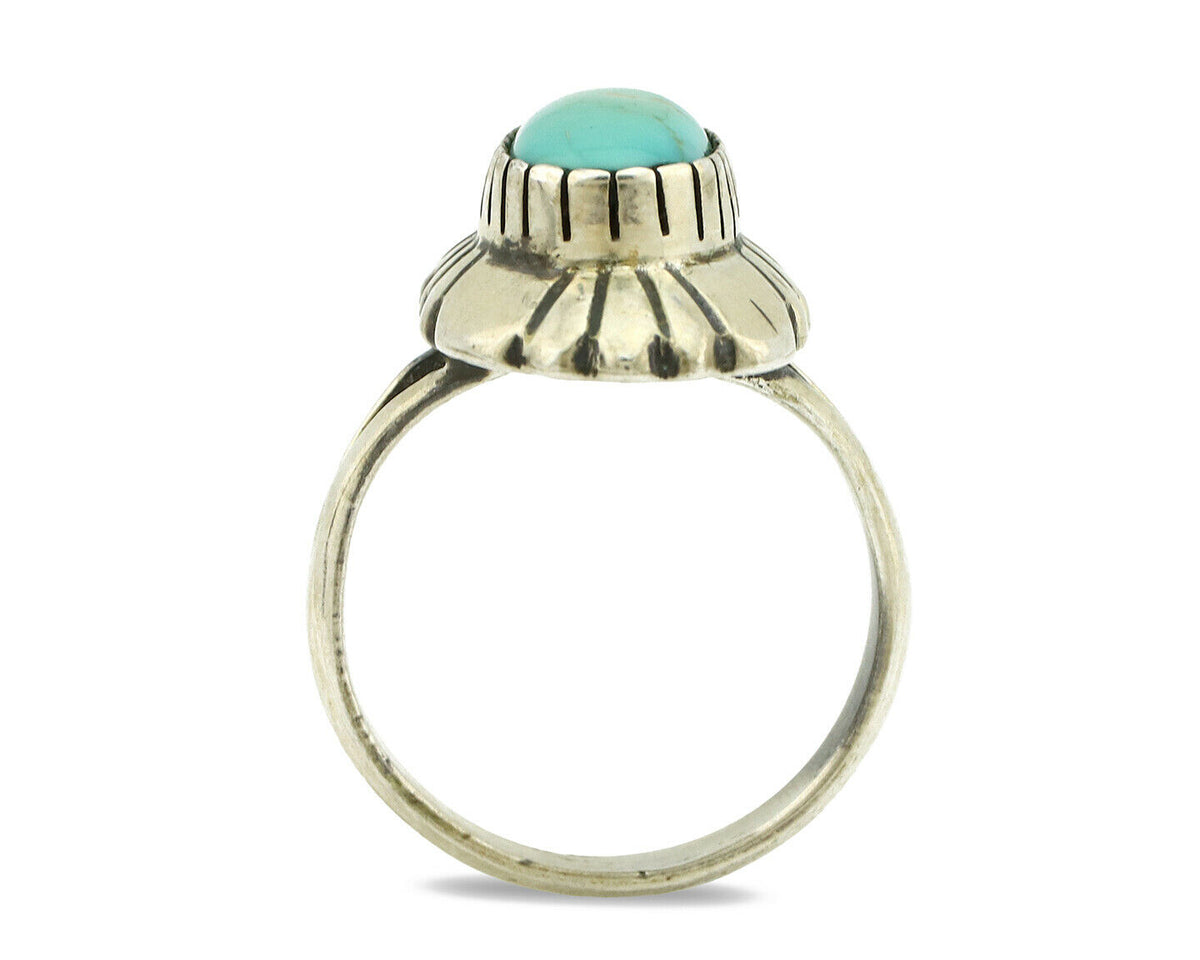 Navajo Ring .925 Silver Green Turquoise Artist Signed M Montoya C.80's