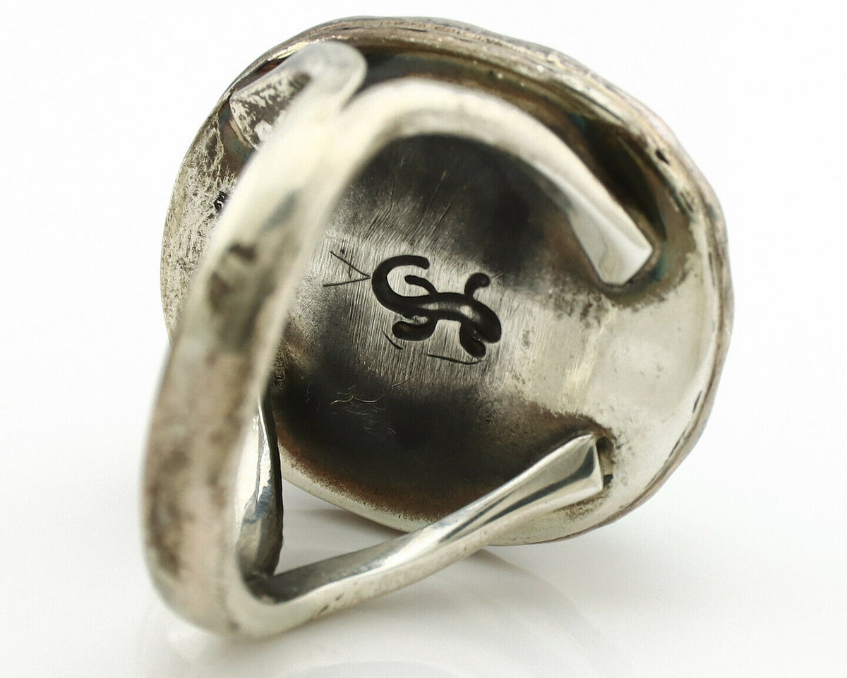 Navajo Ring .925 Silver Kingman Turquoise Artist Signed Gecko C.1980's