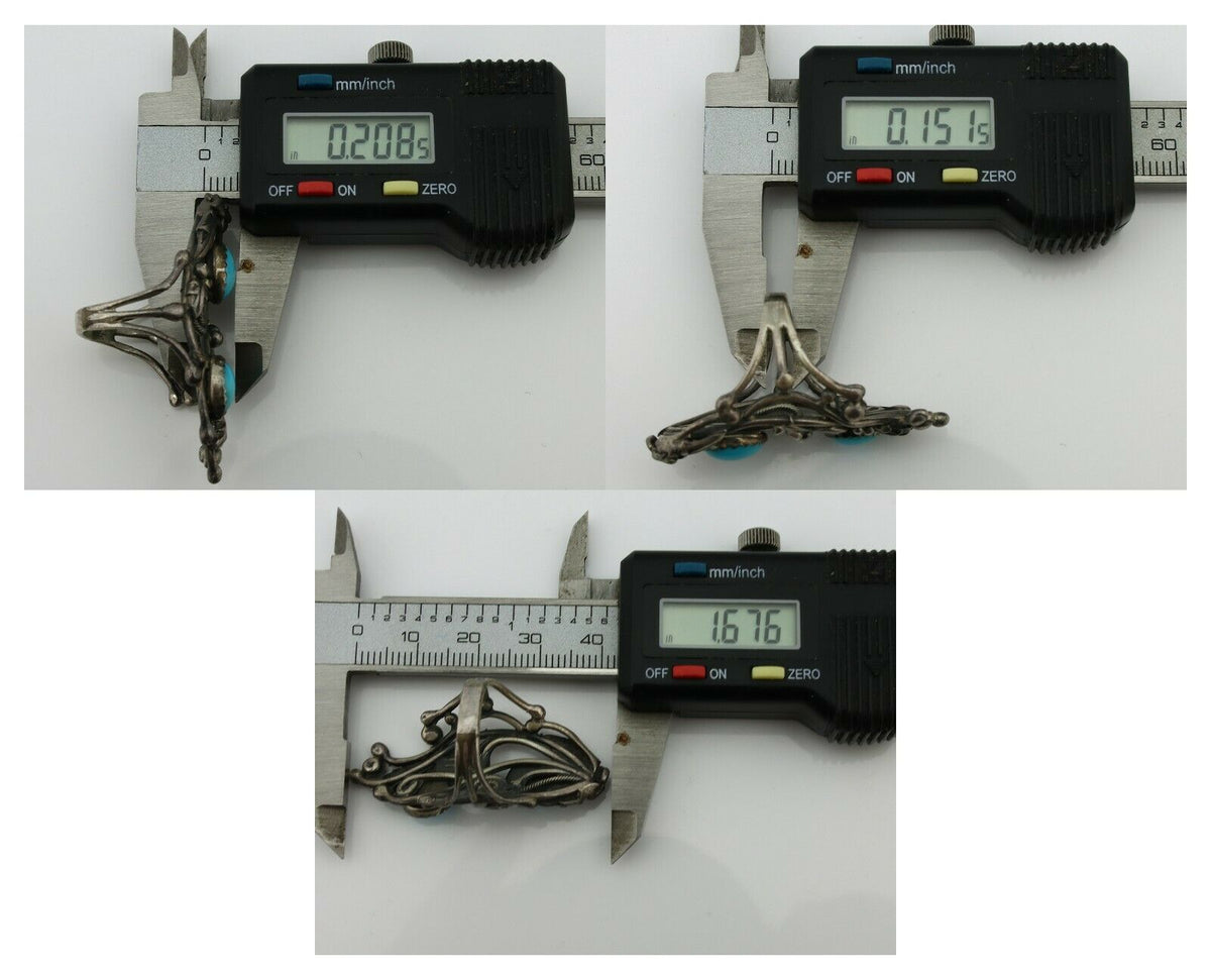 Navajo Ring .925 Silver Sleeping Beauty Turquoise Signed Prairie Fire C.80's