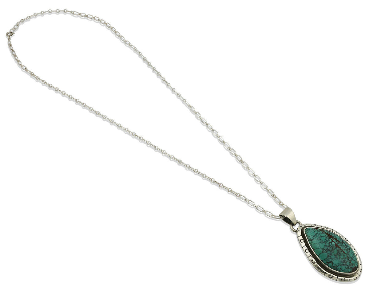 Navajo Pendant .925 Silver Spiderweb Turquoise Native American C.80's