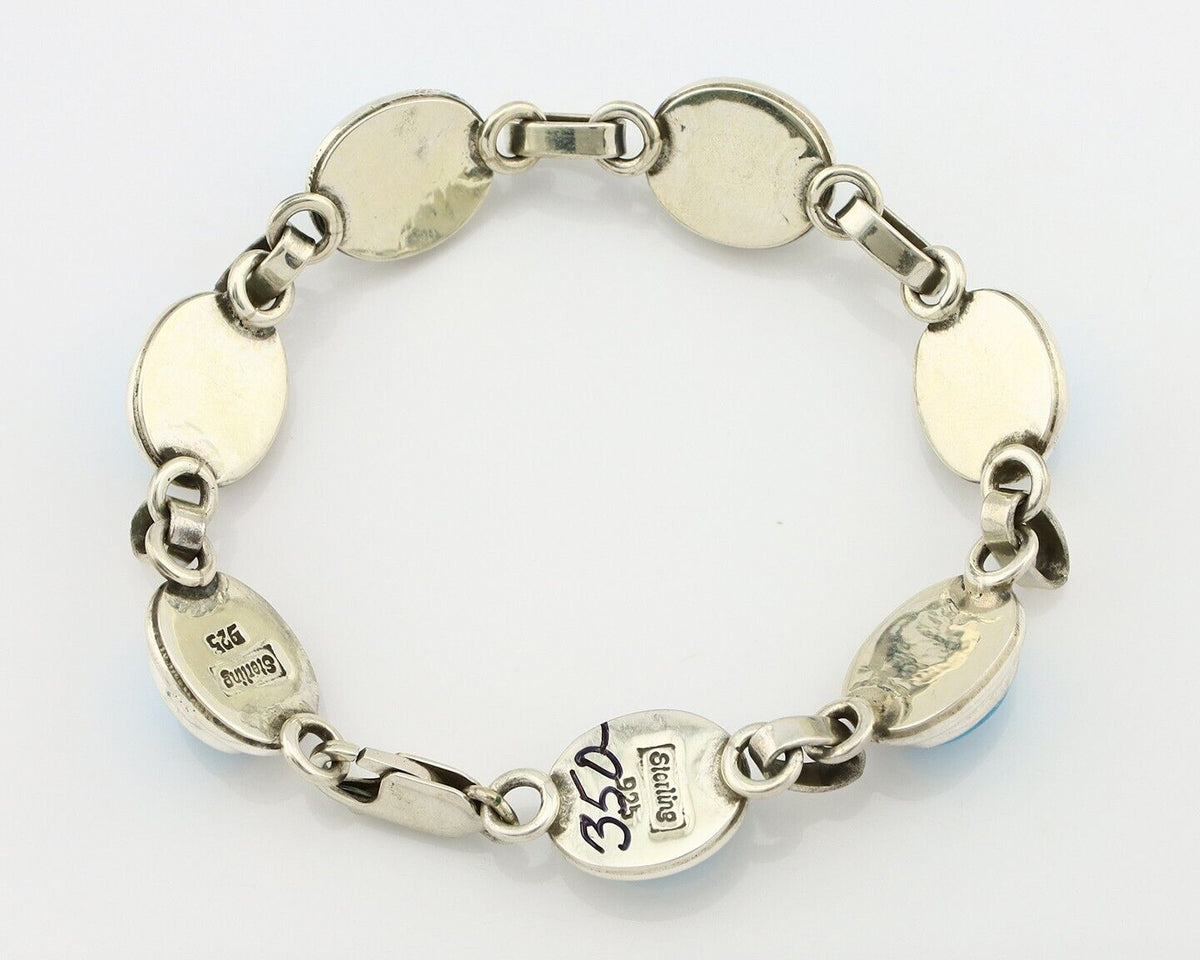 Navajo Link Bracelet .925 Silver Blue Turquoise Native American Artist C.80's