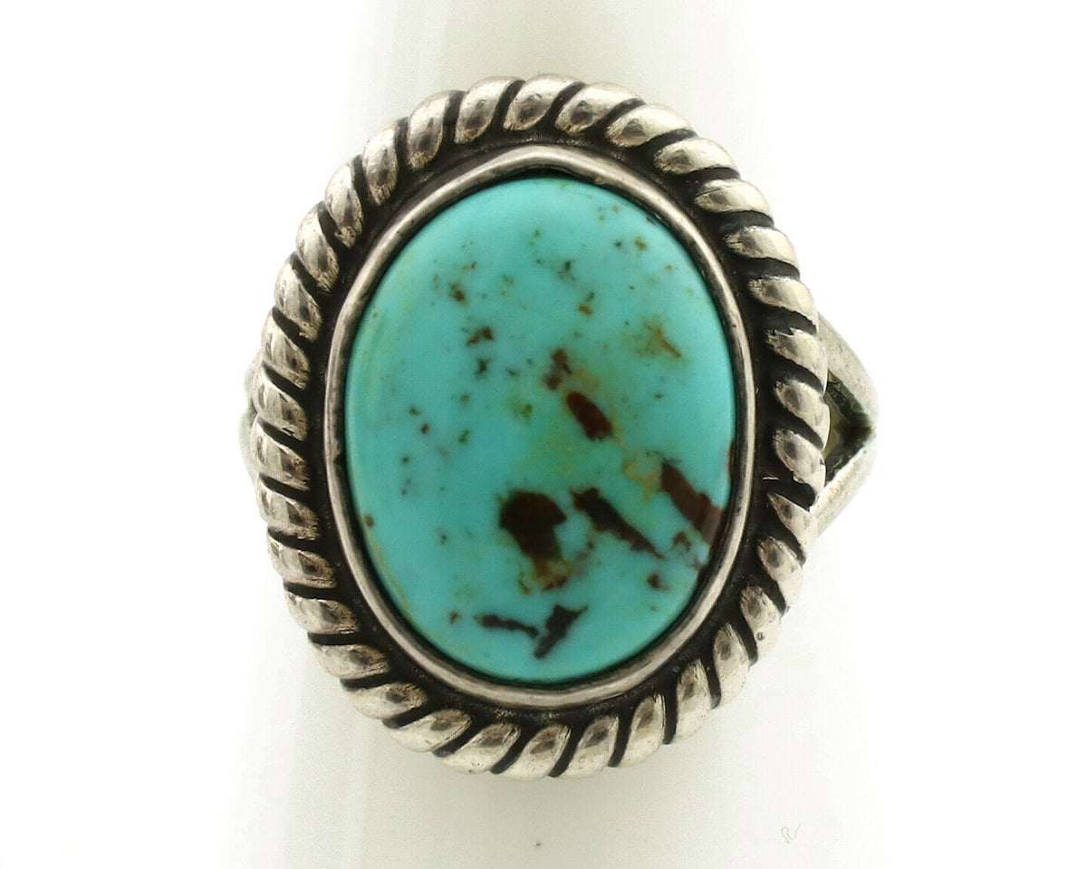 Navajo Ring .925 Silver Kingman Turquoise Native American Artist C.1980's