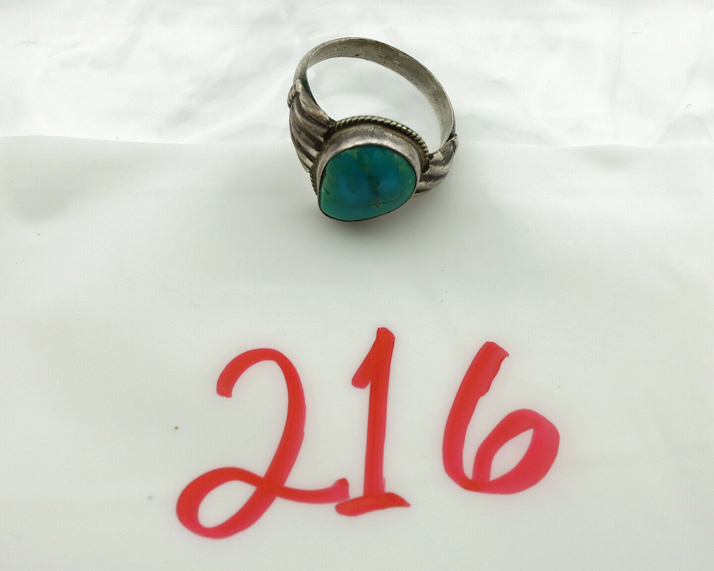 Navajo Ring .925 Silver Kingman Turquoise Native American Artist C.1980's