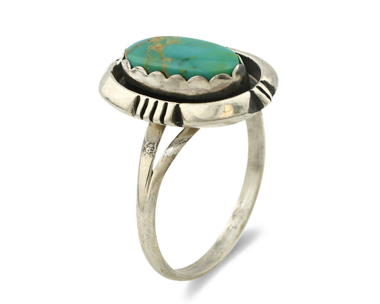 Navajo Ring .925 Silver Kingman Turquoise Handmade Native American Artist C.80's