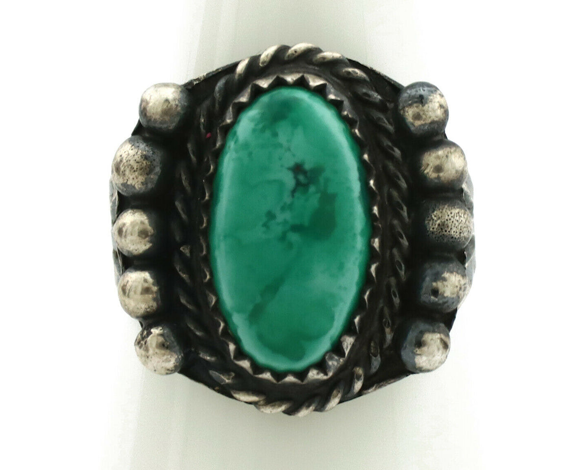 Navajo Ring .925 Silver Green Turquoise Signed Artist FA C.1980's