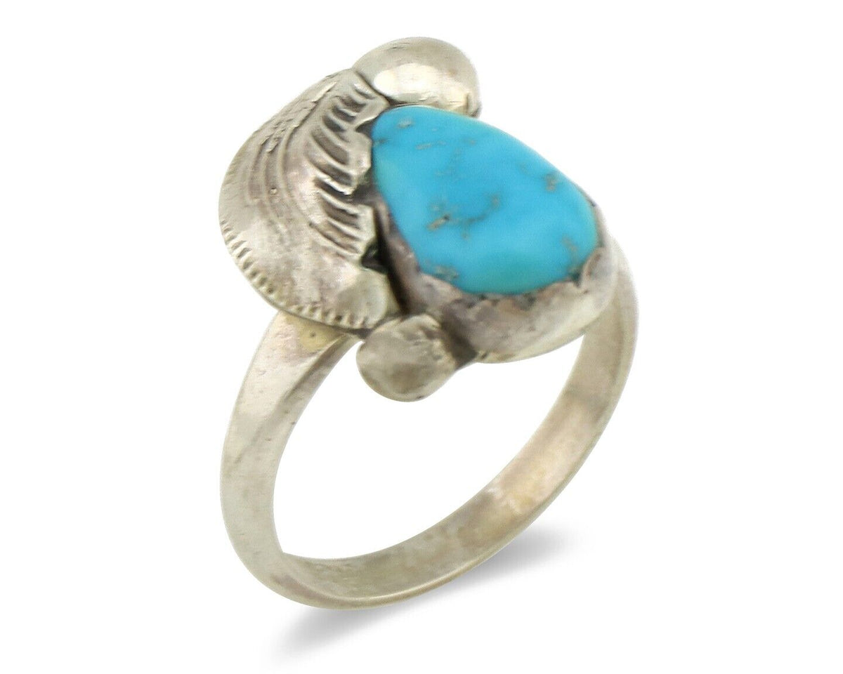 Zuni Ring 925 Silver Natural Mined Blue Turquoise Artist Signed Simplicio C.80's