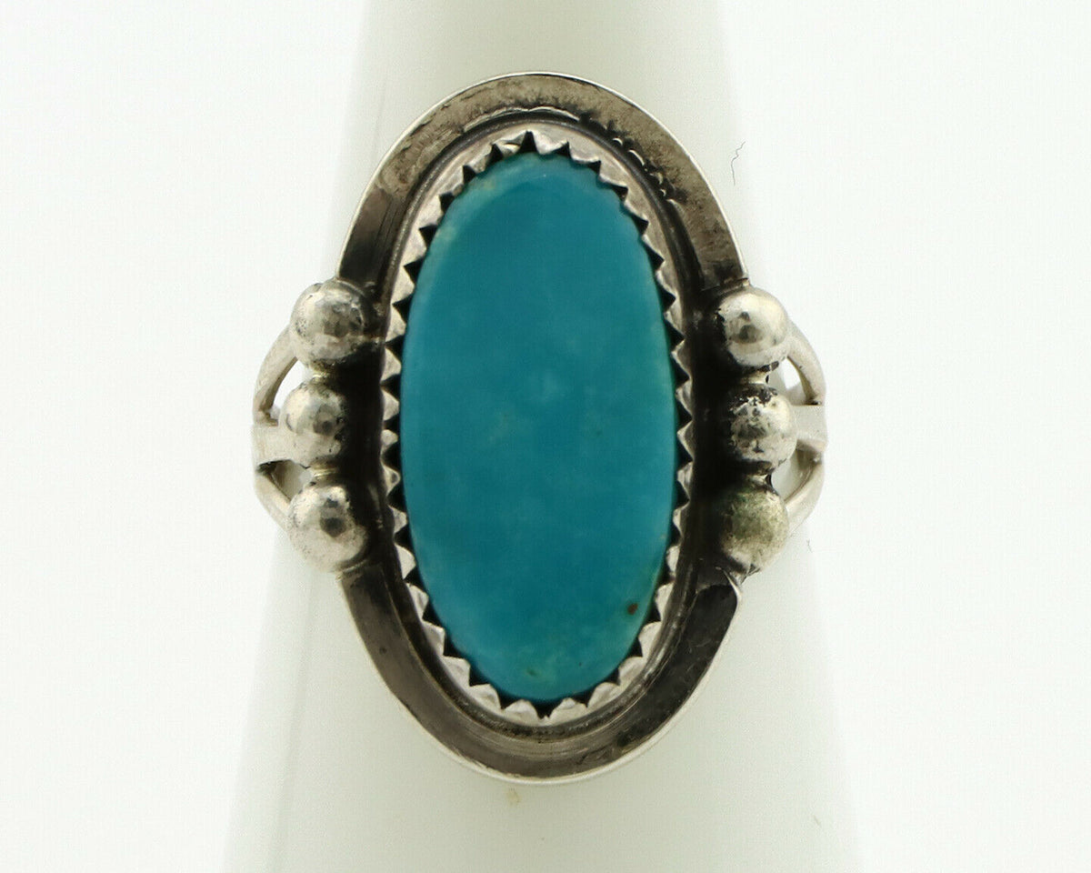 Navajo Ring .925 Silver Blue Turquoise Artist Signed Anna Begay C.1980's