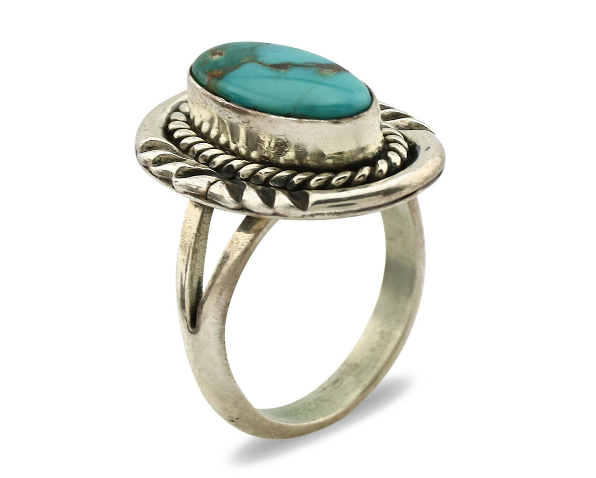 Navajo Ring .925 Silver Kingman Turquoise Native American Artist C.1980's