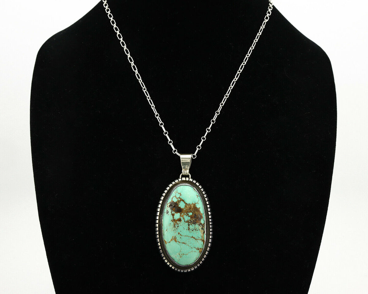 Navajo Necklace .925 Silver Kingman Turquoise Signed Tepee C.1980's