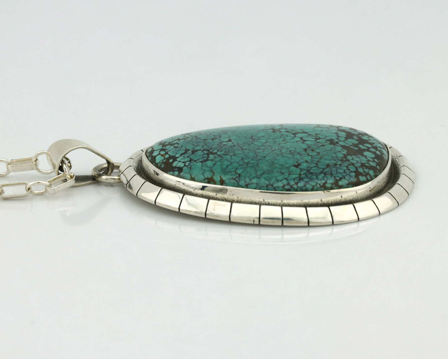 Navajo Pendant .925 Silver Spiderweb Turquoise Native American C.80's