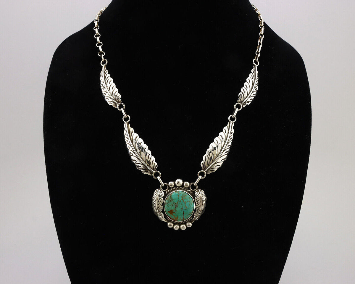 Navajo Necklace 925 Silver Kingman Turquoise Native Artist Signed C.80's