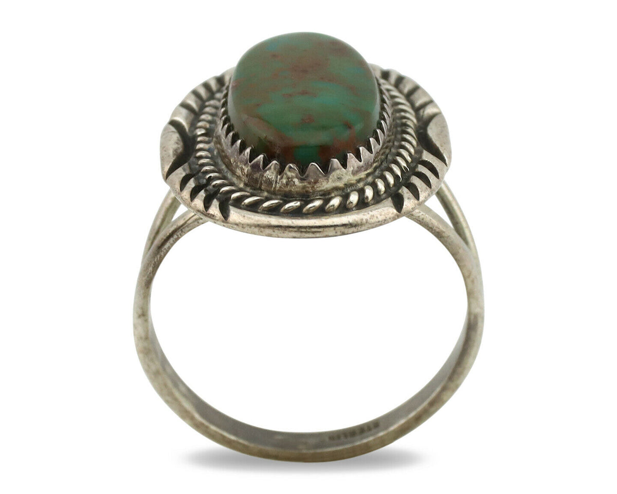 Navajo Ring .925 Silver Kingman Turquoise Signed M Begay C.1980's