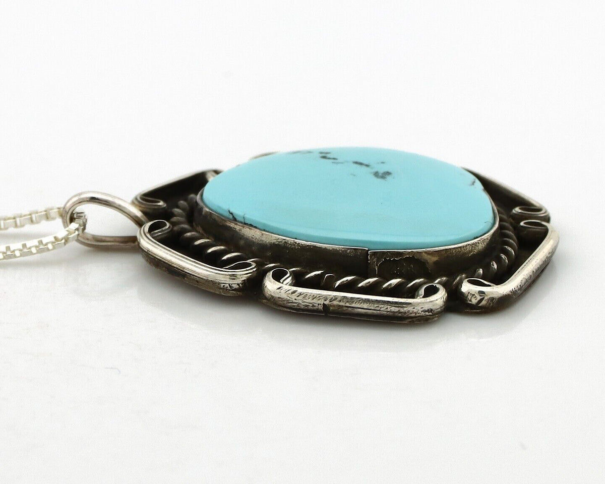 Navajo Handmade Necklace 925 Silver Natural Blue Turquoise Native Artist C.70's