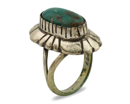 Navajo Ring .925 Silver Natural Whole Turquoise Artist M Montoya C.1980's