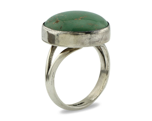 Navajo Ring .925 Silver Natural Aqua Turquoise Signed Apache C.80's