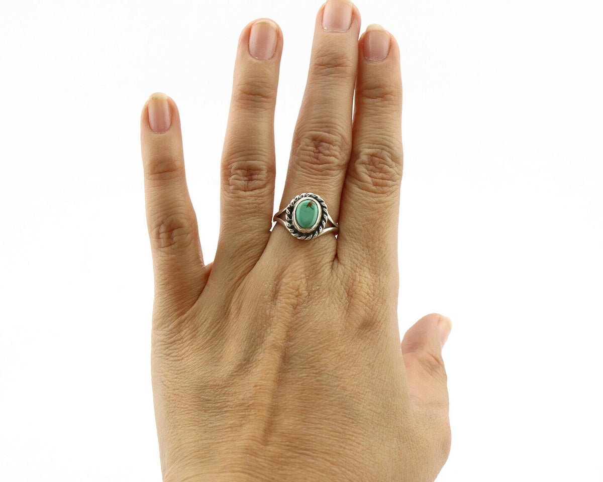 Navajo Ring .925 Silver Kingman Turquoise Artist Signed Gecko C.90's