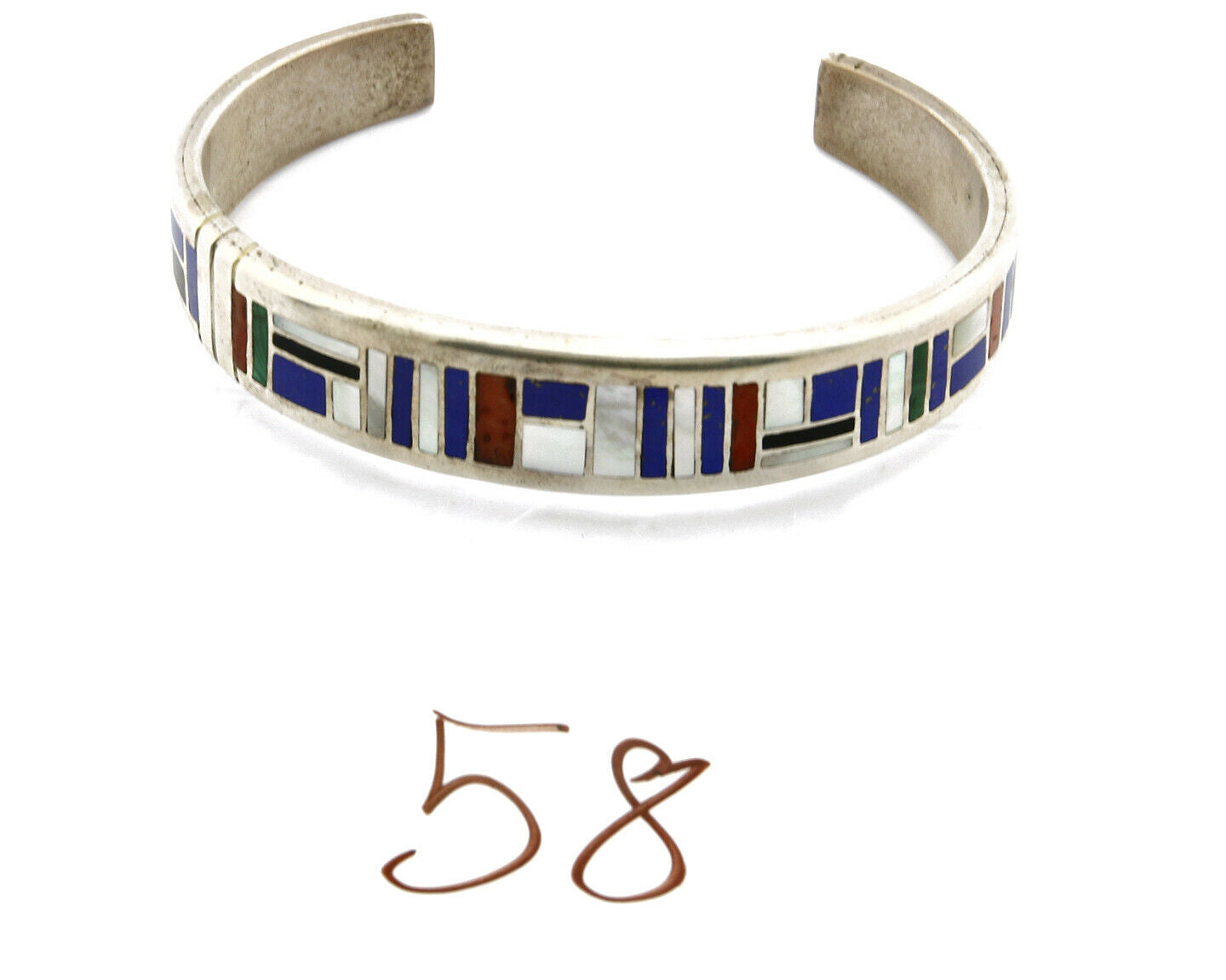 Artist David Freeland Inlaid Natural Gemstone .925 SOLID Silver Cuff Bracelet