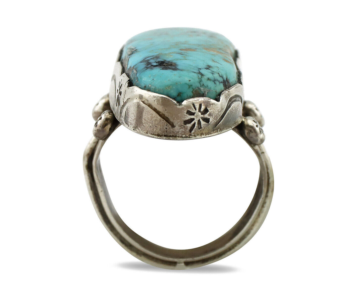 Navajo Ring 925 Silver Natural Blue Turquoise Native American Artist C.1980's