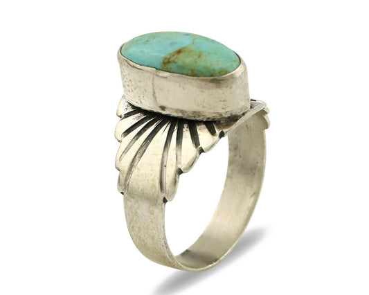 Navajo Ring .925 Silver Kingman Turquoise Artist Signed Apache C.80's