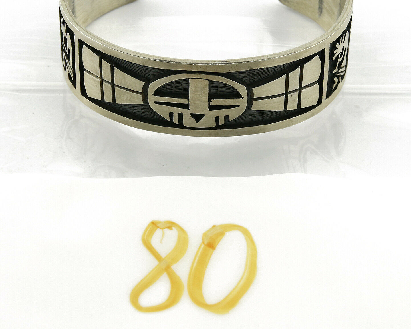 Hopi Bracelet .925 Silver Handmade Kokopelli Corn Sun Overlay Cuff