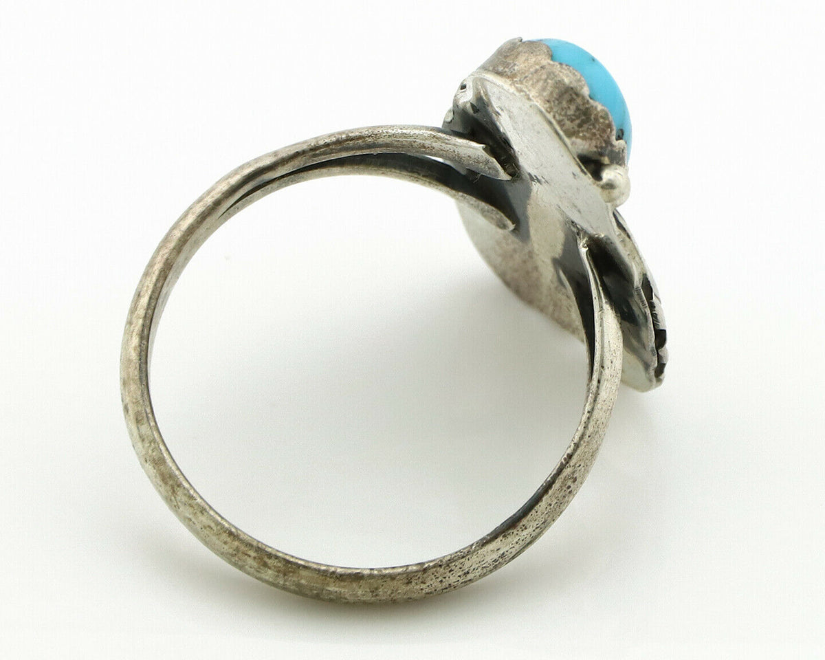 Navajo Ring .925 Silver Turquoise & Coral Native American Artist C.1980's