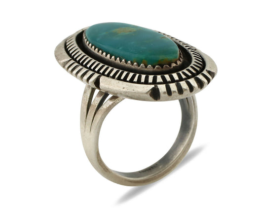 Navajo Ring .925 Silver Nevada Turquoise Native American Artist C.1980's